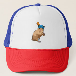 Hamster at Cricket with Cricket bat Trucker Hat