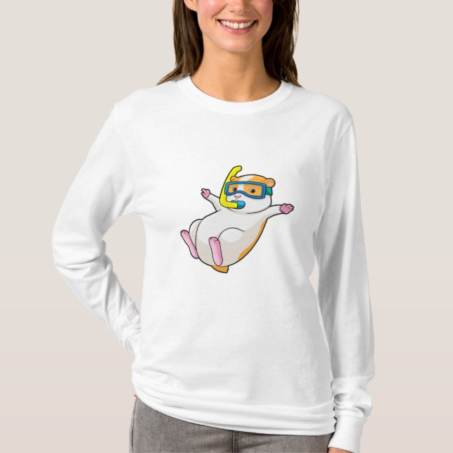Hamster at Diving with Swimming goggles T-Shirt (Front)
