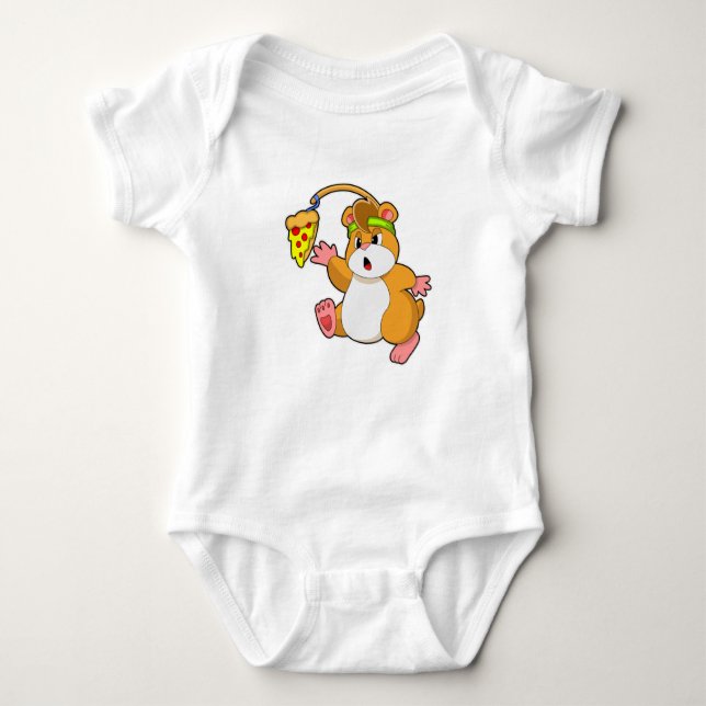 Hamster at Eating with Pizza Baby Bodysuit (Front)