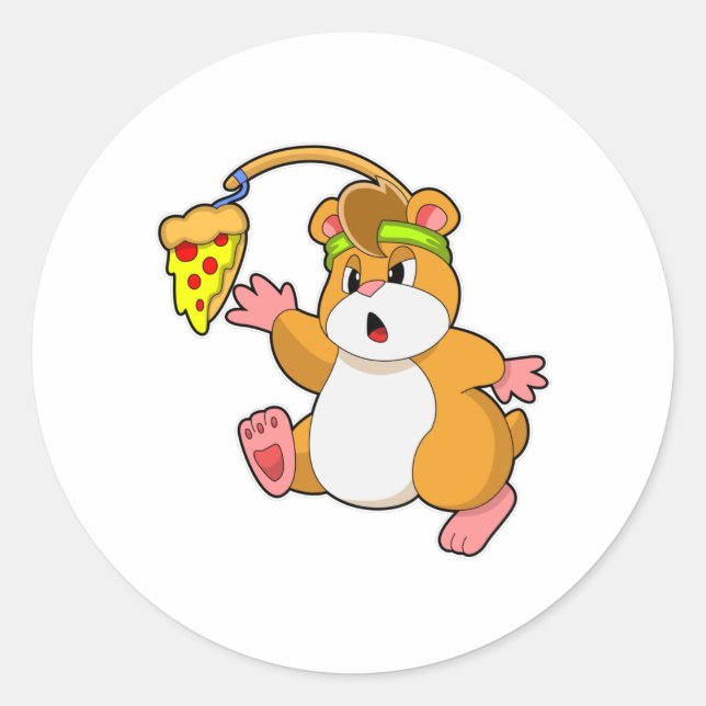 Hamster at Eating with Pizza Classic Round Sticker (Front)