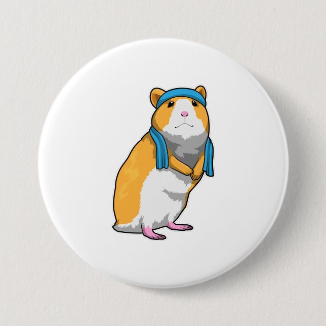Hamster at Fitness with Towel 7.5 Cm Round Badge (Front)