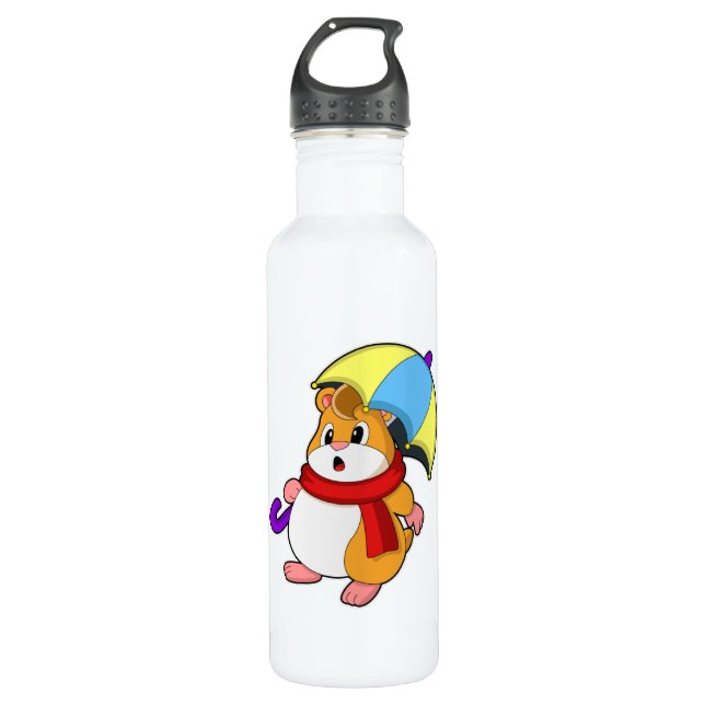 Hamster at Rain with Umbrella 710 Ml Water Bottle (Front)