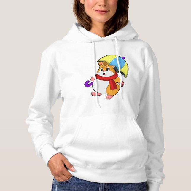 Hamster at Rain with Umbrella Hoodie (Front)