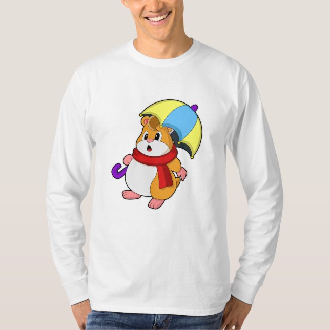 Hamster at Rain with Umbrella T-Shirt (Front)