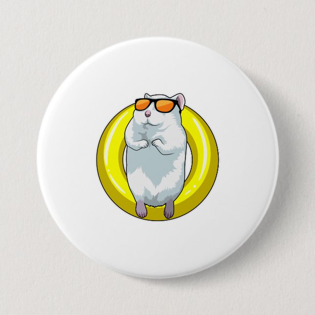 Hamster at Swimming with Swim ring 7.5 Cm Round Badge (Front)