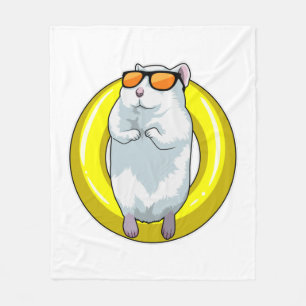 Hamster at Swimming with Swim ring Fleece Blanket