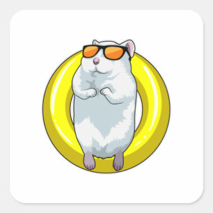 Hamster at Swimming with Swim ring Square Sticker
