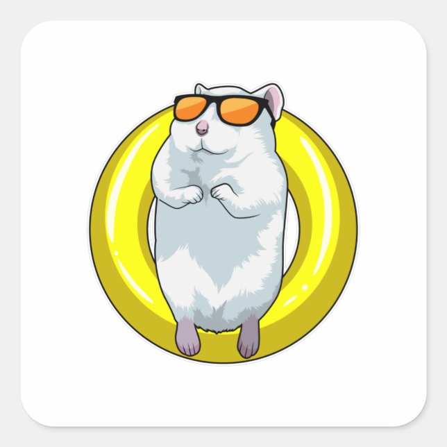 Hamster at Swimming with Swim ring Square Sticker (Front)