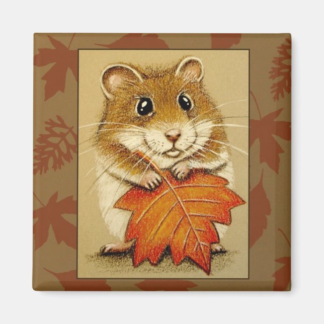 Hamster & Autumn Leaf - Magnet (Front)