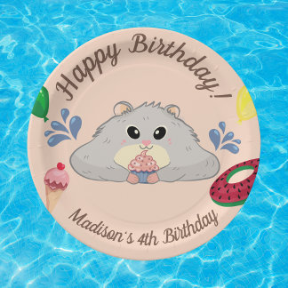 Hamster Bday Pool Party Paper Plate