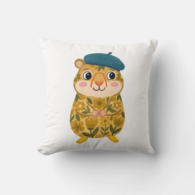 Hamster Beret Throw Pillow (Front)