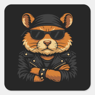 Hamster Biker Rider Leather Jacket Attitude Square Sticker