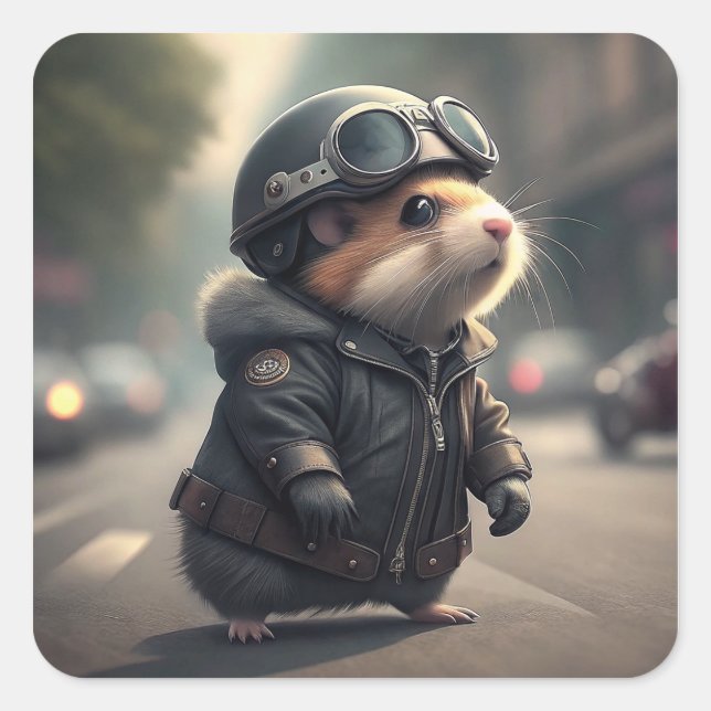 Hamster Biker Square Sticker (Front)