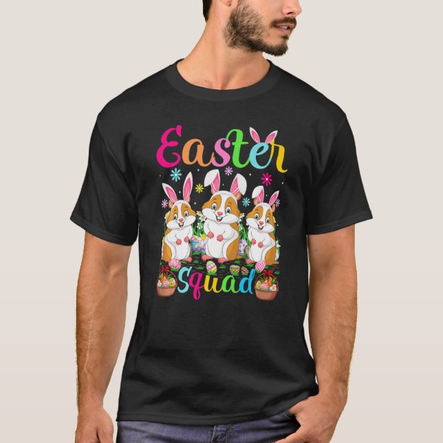 Hamster Bunny Ear Funny Easter Squad Hamster Happy T-Shirt (Front)