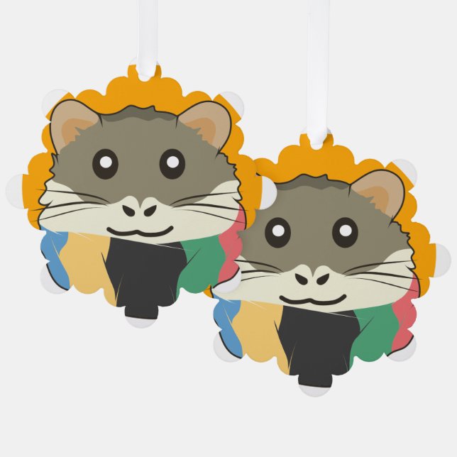 Hamster 🐹 Cute animal with colourful striped scar Tree Decoration Card (Front/Back)