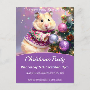 Hamster Decorating Tree Christmas Party Invitation Postcard