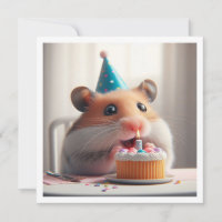 Hamster eating cake birthday invitation