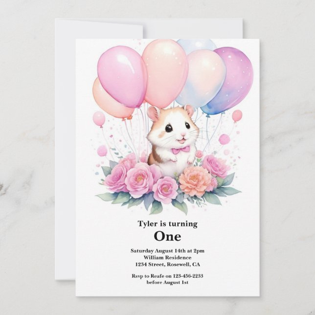 Hamster First Birthday Invitation (Front)