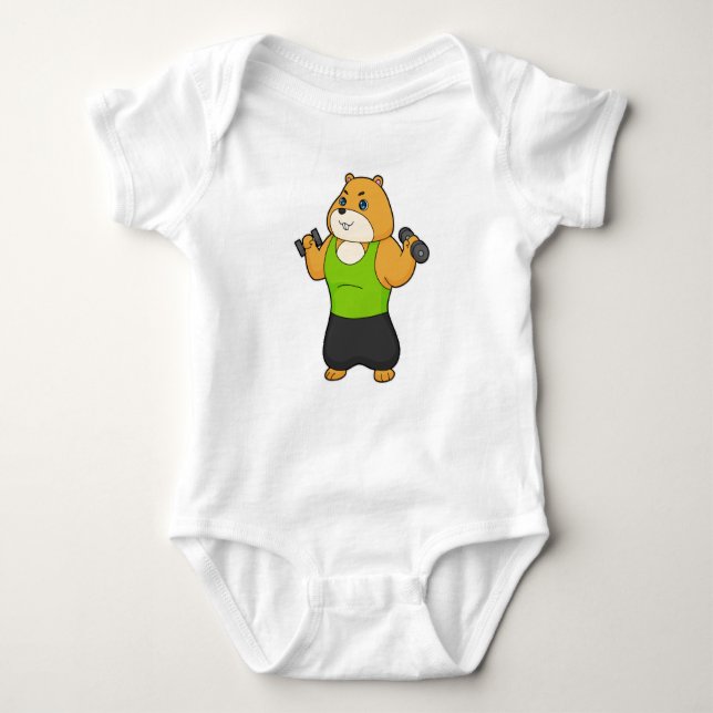 Hamster Fitness Dumbbell Baby Bodysuit (Front)