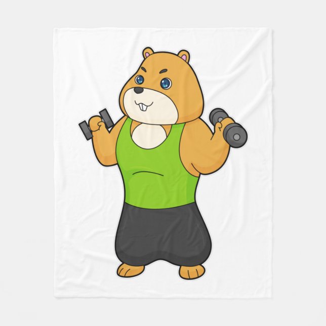 Hamster Fitness Dumbbell Fleece Blanket (Front)