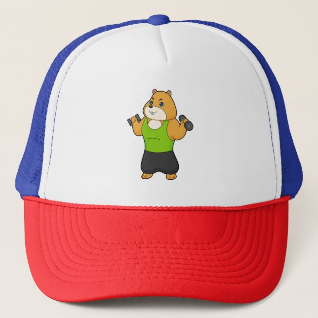 Hamster Fitness Dumbbell Trucker Hat (Front)
