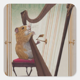 Hamster Harpist – Mini Musical Illustration Square Sticker