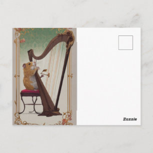 Hamster Harpist Postcard – Whimsical Classical Art