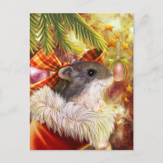 Hamster in a Christmas sock realistic painting Holiday Postcard (Front)