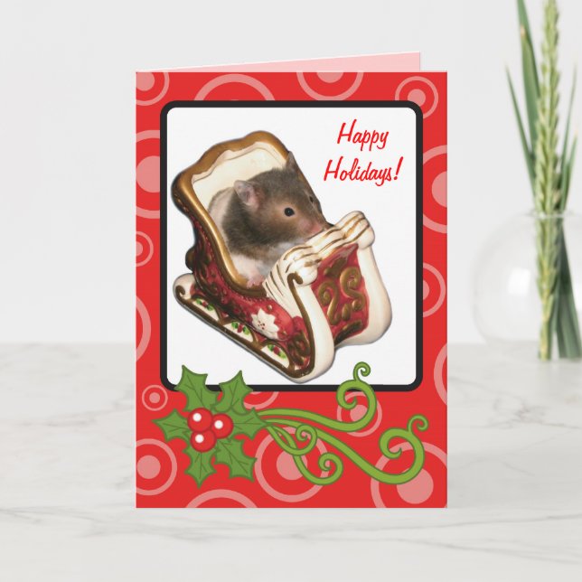 Hamster in a sled holiday card (Front)