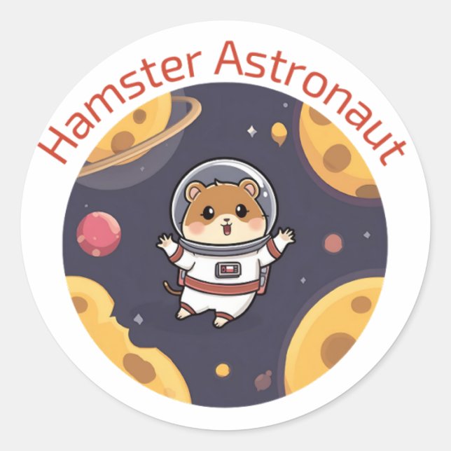 Hamster in Space – Cute & Quirky Astronaut Art Classic Round Sticker (Front)
