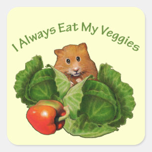 Hamster: Kids: I Always Eat My Veggies: Nutrition Square Sticker