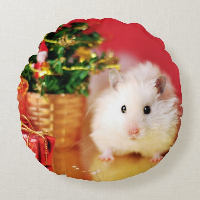 Hamster Kokolinka with Christmas tree Round Cushion (Front)