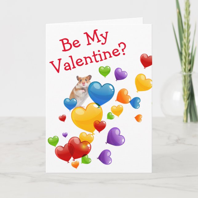 Hamster Mouse Balloon Heart Valentine's Day Holiday Card (Front)