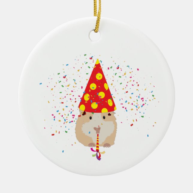 Hamster Partying - Animals Having a Party Ceramic Tree Decoration (Front)