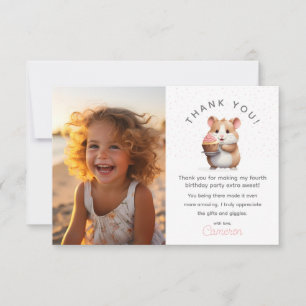 Hamster, Pink Cupcake Children's Birthday photo Thank You Card