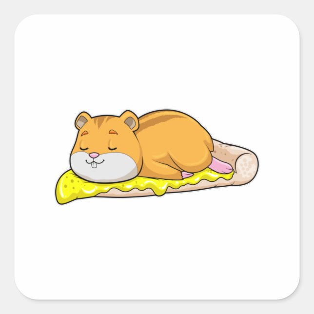 Hamster & Pizza with Cheese Square Sticker (Front)