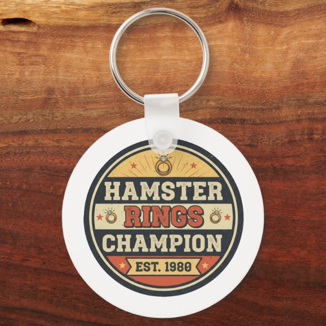 Hamster Rings Champion Retro Badge Key Ring (Front)