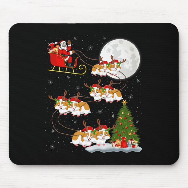 Hamster Santa Sleigh Flying Funny Magical Christma Mouse Pad (Front)