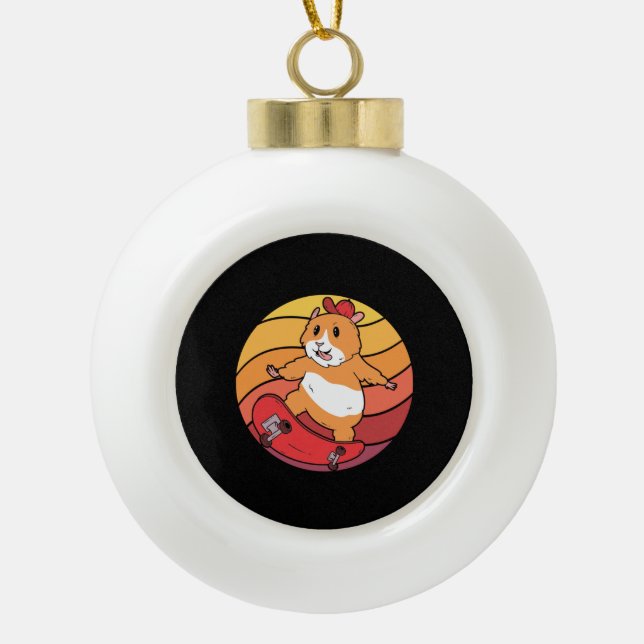 Hamster Skateboard Retro Ceramic Ball Christmas Ornament (Front)