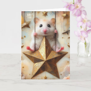 Hamster Swings on Golden Star Cute All Occasions Card
