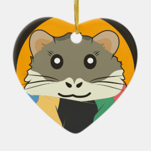 Hamster 🐹 the naughty animal with a striped scarf ceramic tree decoration