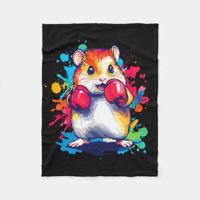 Hamster Wearing Boxing Gloves Colourful Art  Fleece Blanket (Front)