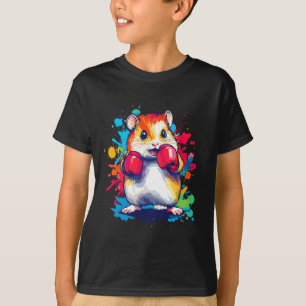Hamster Wearing Boxing Gloves Colourful Art  T-Shirt