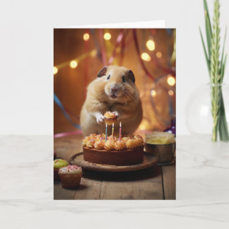 Hamster with a Birthday Cake Thank You Card