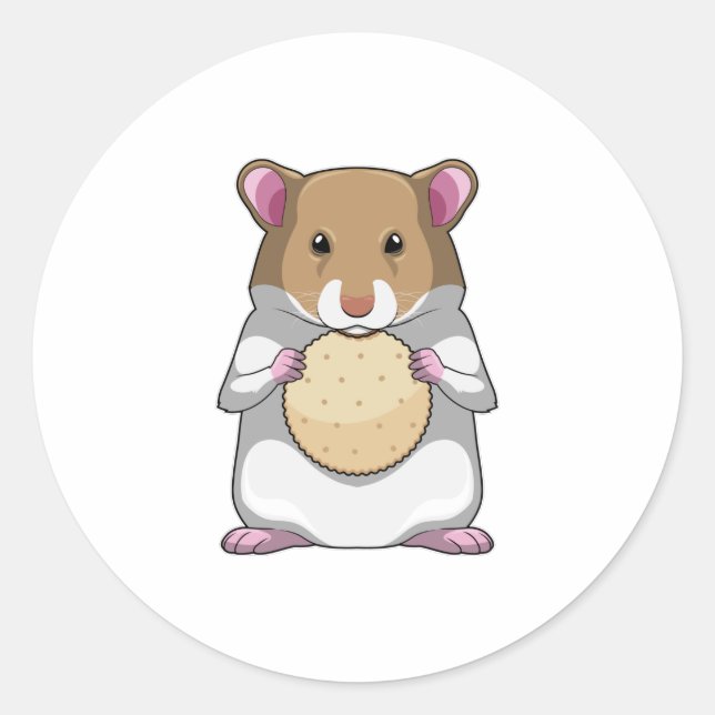 Hamster with Biscuit Classic Round Sticker (Front)