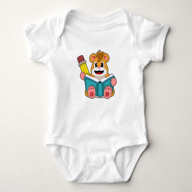 Hamster with Book and Pen Baby Bodysuit (Front)