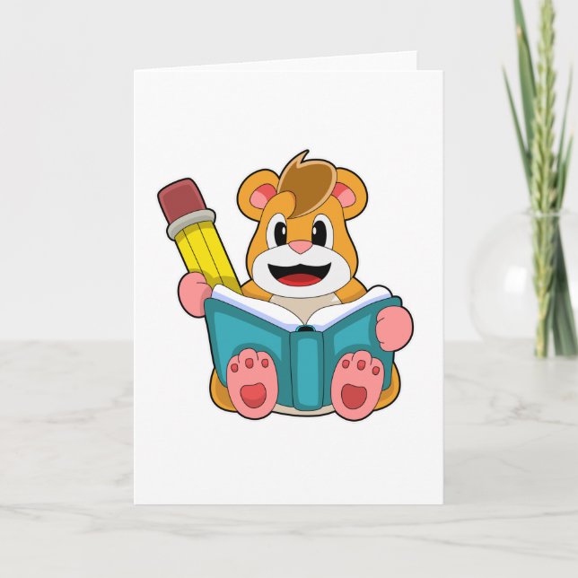 Hamster with Book and Pen Card (Front)