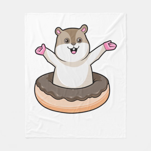 Hamster with Chocolate Donut Fleece Blanket (Front)