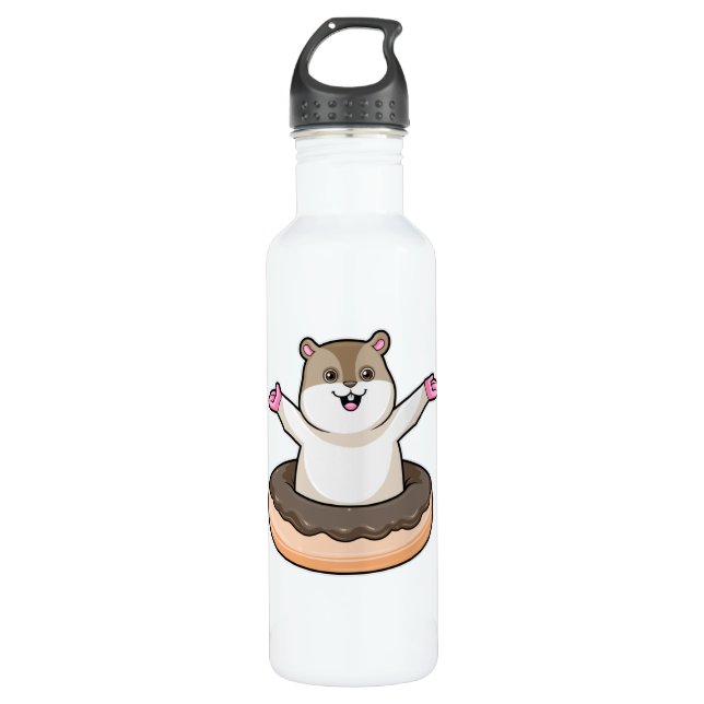 Hamster with Chocolate Doughnut 710 Ml Water Bottle (Front)