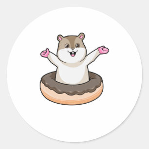 Hamster with Chocolate Doughnut Classic Round Sticker